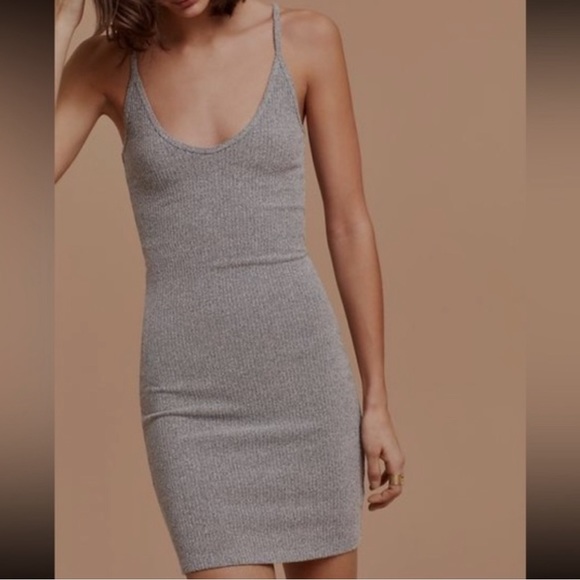 Aritzia Community Parfait Ribbed Bodycon Dress Mini Light gray size XS - Picture 6 of 6